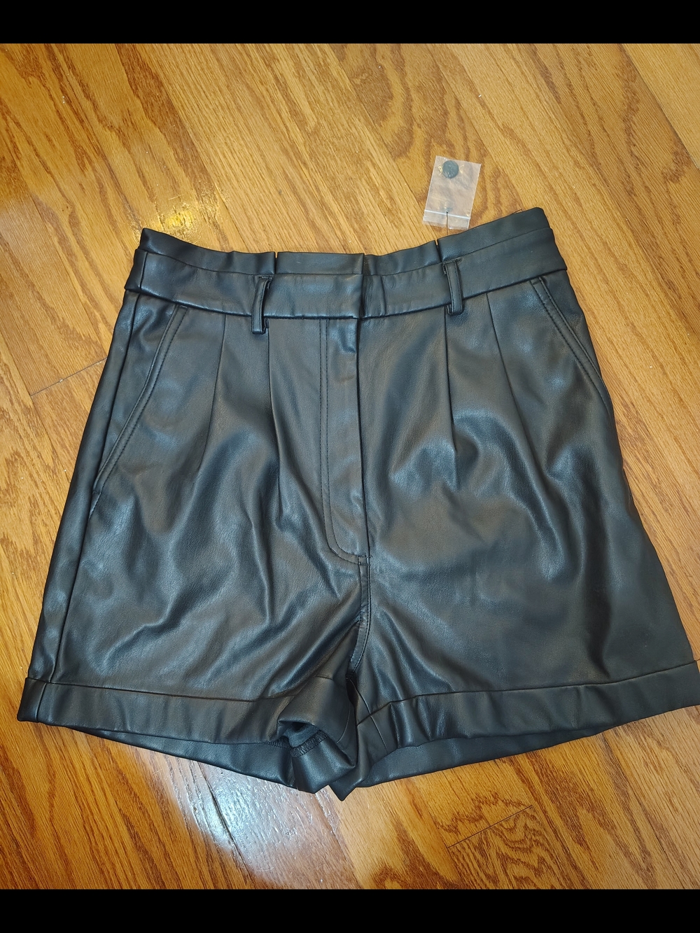 Express Black Faux Leather Pleated High-Rise Shorts